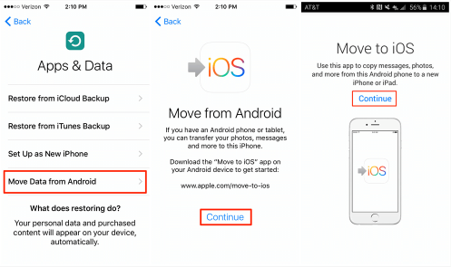 Move to iOS アプリを使用して LG から iPhone にデータを転送する