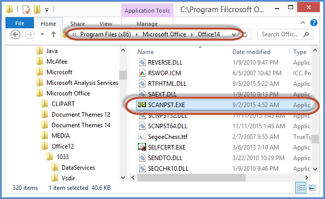 Outlookで削除されたPSTファイルを回復するためにSCANPSTを起動します