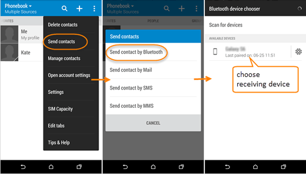 Bluetooth を使用して Samsung から Samsung に連絡先を転送する