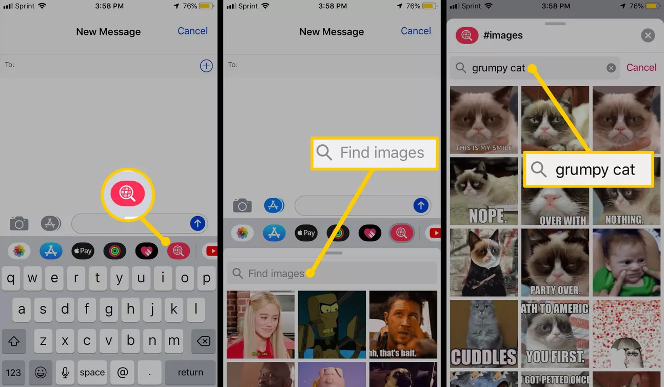 メッセージを使用して GIF #IMAGES アプリケーションを送信する