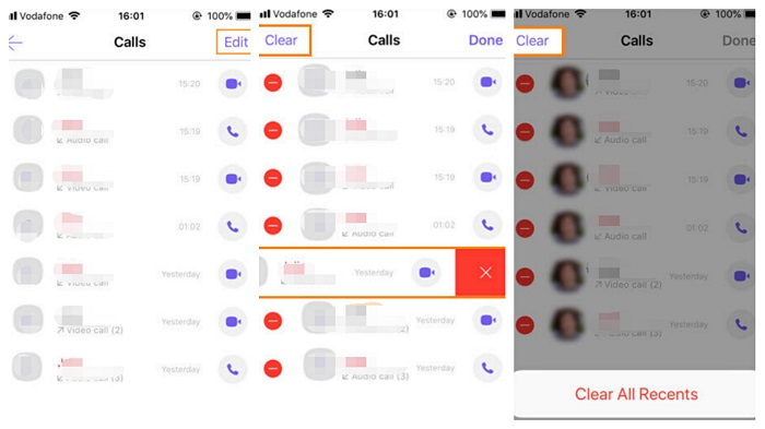 iPhone の Viber で最近の通話を削除する