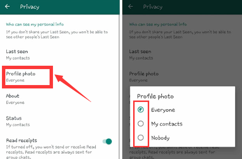 WhatsAppのプロフィール写真のプライバシー設定を変更して、WhatsAppのステータスが表示されない問題を修正する