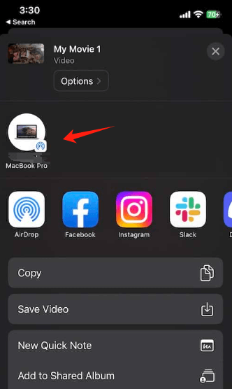 iPhone から Mac に iMovie をエアドロップ