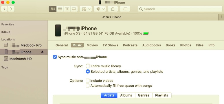 FinderでMacとiPhoneの間で音楽を同期する