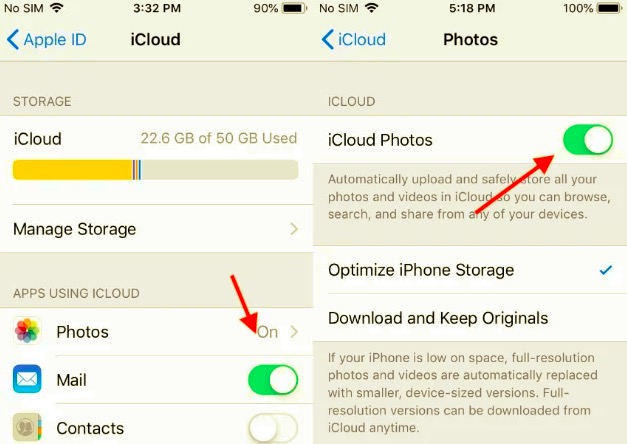 iCloudの写真をオンに切り替えて、iPhoneからMacにビデオを転送します