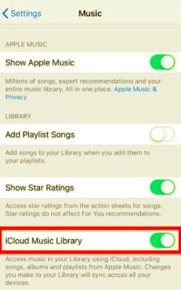音楽をiPhoneに同期するためにiCloudミュージックライブラリがオンになっているかどうかを確認する