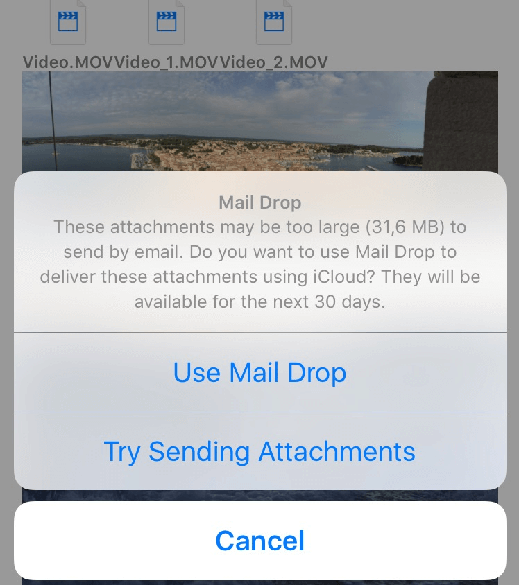 メールドロップを使用してiPhoneから大きなビデオを送信する