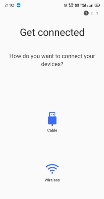 USBケーブルまたはワイヤレス転送のいずれかを選択