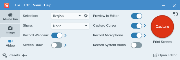 ライブストリームを録画するための Snagit Recorder