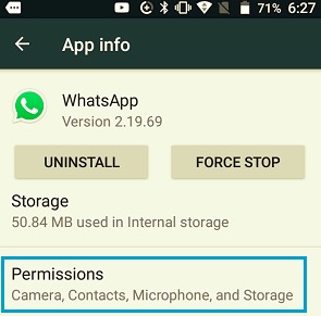 表示されていない連絡先を修正するためにAndroidのWhatsApp連絡先権限を許可する