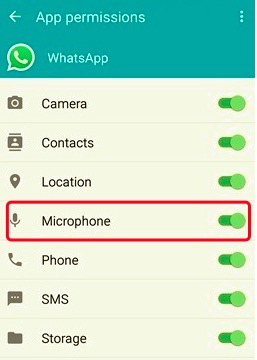 WhatsAppマイクにWhatsApp音声またはビデオ通話の音声なしを修正する許可を与える