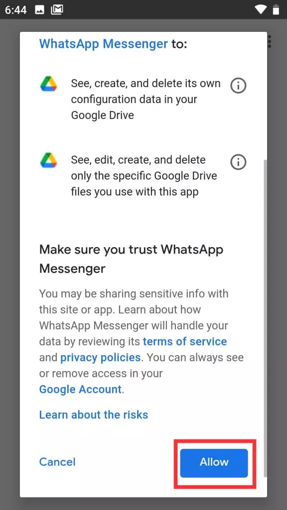 GoogleドライブのWhatsAppのバックアップ機能を使用してAndroidのバックアップからWhatsAppを復元する