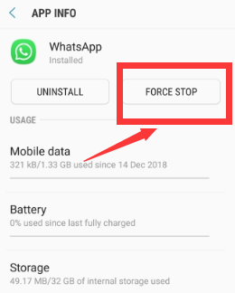 AndroidでスタックしたWhatsAppバックアップを修正するためにアプリケーションを強制的に停止する