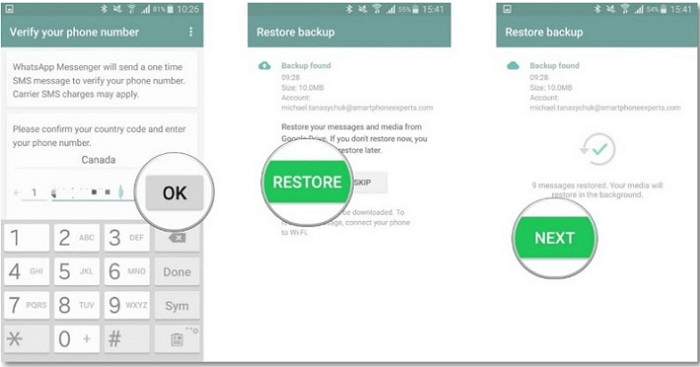 古いまたは最近のバックアップから WhatsApp を復元する
