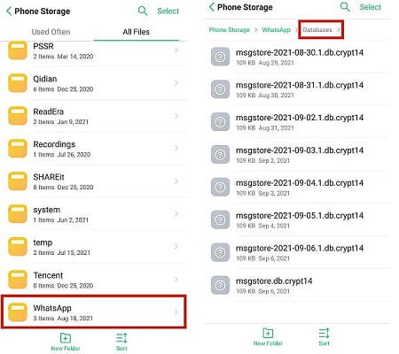 内部ストレージ上の WhatsApp ローカル バックアップを使用してバックアップから WhatsApp を復元する