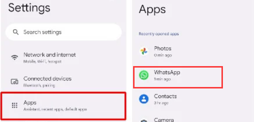 Android の設定で WhatsApp を探す