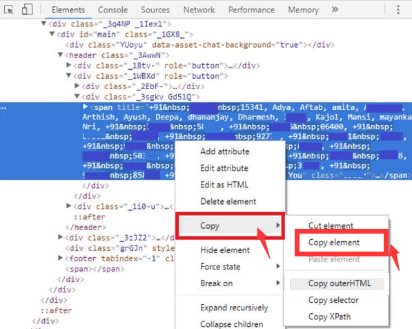 Chrome の Inspect Element 機能を使用して WhatsApp グループの連絡先をエクスポートする