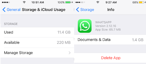 iPhoneのデバイスでWhatsAppのキャッシュをクリアする