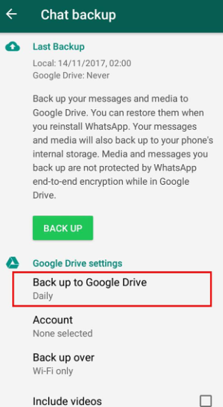 Google ドライブを WhatsApp のバックアップ プラットフォームとして設定する